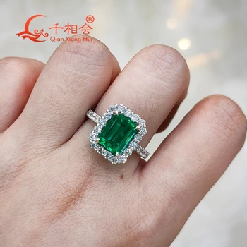 10k 14k 18k zelta gredzenu zaļo krāsu 7x9mm Hidrotermālā Columbia Emerald balts Moissanite classic Gredzena Joslā Sievietēm