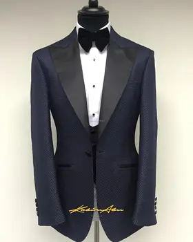 2017 Modes Biznesa Puse Tērpi ir Tumši Zila Žakete, Līgavainis Ekskluzīvs Kāzu Uzvalks Tuxedos Vīriešiem Līgavaiņa (Jaka+Bikses+Veste+kaklasaite)