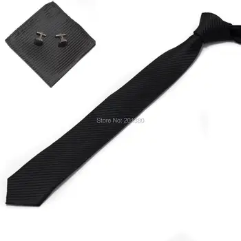 2018 Solid black vīriešu slim kakla kaklasaiti uzstādīt Lakatiņu aproču pogas