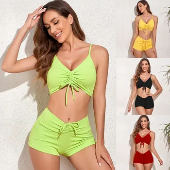 2022 Jaunu Cieto Augsta Vidukļa Divi Gabali Bikini Komplekts Sievietēm Vasarā Sexy Push Up Peldkostīms Sieviešu Beachwear Peldkostīms, Peldbikses