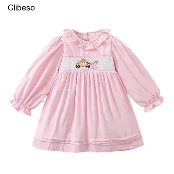 2023 Clibeso Boutique Dizaina Rudens Kleita Baby Meitenes Bērniem, Roku darbs, Izšuvumi Smocked Kleitas Bērnu Smocking Rozā Frocks