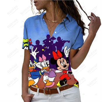 2023 Jaunu Disney Cute Karikatūra Ikdienas Kreklu Pogu Jaka Top 3D Drukas Vasaras Īsām Piedurknēm Zaudēt Harajuku Havaju Lielā Krekls