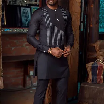 2023 Jaunu Gadījuma Svītrainām Āfrikas Etnisko Stilu Vīriešu garām piedurknēm Krekls Modes Tendence Augstas kvalitātes Rievotas Spraugas Top Niša Apģērbi