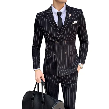 2023 Jaunu Vīriešu Svītrainām Kāzu Ikdienas Uzvalku Britu Slim Uzvalks 2gab Kvalitātes Biznesa Social Club Kostīmu Homme