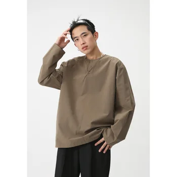2023 Modes Vīriešu Apģērbu Jaunajām Zaudēt garām Piedurknēm Top Vienkāršu Ķīniešu garām Piedurknēm ar Apaļu Kakla Džemperis, Krekls Paliktnis Dizainers