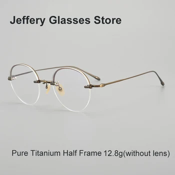 2023 Retro Modes Kārtu Tīra Titāna Pusi Brilles Rāmis Vīriešu, Sieviešu Zīmola Dizaina Optisko Recepšu Brilles Lasīšanas Brilles