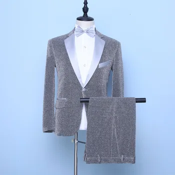 2023 Vīriešu Spīdīgs Darbības Uzvalks Studio Dziedātāja Skatuves Uzņēmēja Veiktspējas Slim Fit Uzvalks Divi Gabali