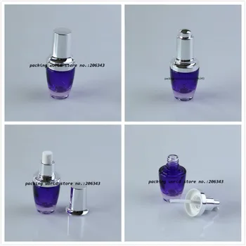 20ML violeta stikla pudele zelta/sudraba pilinātāju vai nospiediet sūkni seruma/ēteriskās emulsijas/fonda migla smidzinātājs pudeles iepakojumā