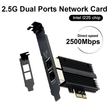 2500Mbps PCIe Tīkla Karte Dual Port Pcie, Lai RJ45 Intel I225 Gigabit Ethernet 100/1000M/2500M RJ45 LAN PCIe Adapteri PC