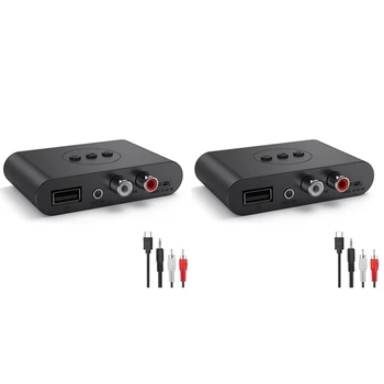 2X Bluetooth 5.2 Audio Uztvērēju, NFC, USB Flash Drive RCA un 3,5 Mm AUX USB Stereo Mūzikas Bezvadu Adapteris Ar Mikrofonu