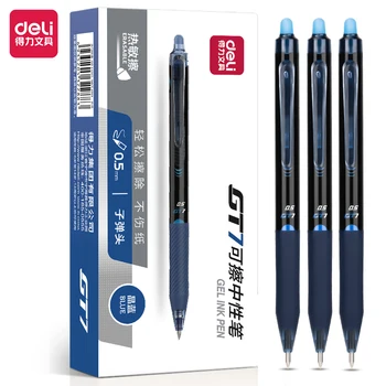 3Pcs DELI GT7 Izdzēšami Neitrāls Pildspalvas 0.5 mm Gēla Pildspalvas Melna Zila Tinte Piederumi Skolas, Biroja Kancelejas preces