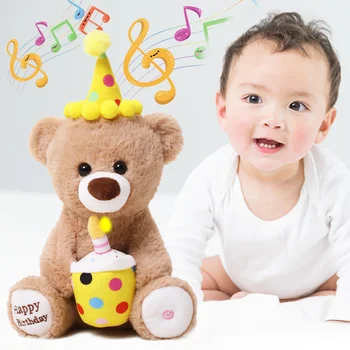 45cm Smieklīgi Happy Birthday Teddy Bear Plīša Rotaļlieta Dzied Interaktīvā, ar Elektrisko Pildījumu Dzīvniekiem, Bērniem Bērniem Zēni Dāvanas