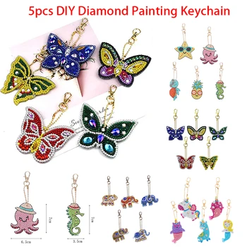 5gab 5D DIY Dimanta Krāsošana Keychain Karikatūra Dzīvniekiem Butterfly Ziedu Kulons Dimanta Glezniecību, Amatniecību Apdare Bērniem Dāvanu