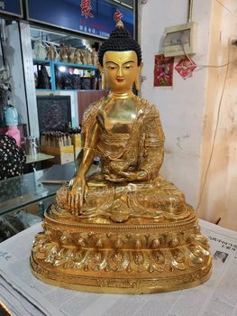 60CM liela Āzijā Tibetas Budismu, mājas templis mainīt labu misiņa kokgriezums Sakyamuni Amitabha Buda statuja svētī Drošību, Veselību, veiksmi