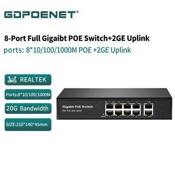 8 Port 10/100/1000Mbps Ethernet komutatoru PoE+2GE Augšupsaites ar VLAN, lai CCTV Kameras