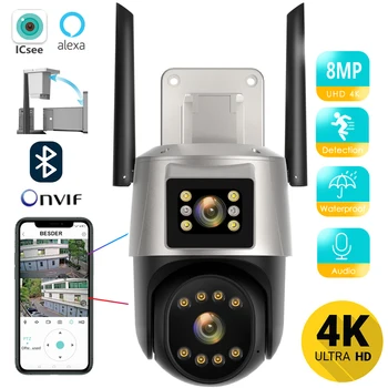 8MP 4K Wifi IP Kamera Dual Objektīvs Drošības Aizsardzība Ūdensizturīgs Drošības CCTV Video Novērošanas Kameras IP Kameras ICSEE APP VMS
