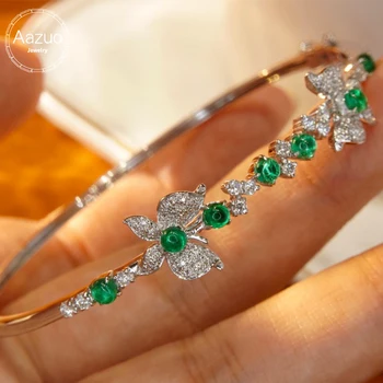 Aazuo 18K Baltā Zelta Natrual Emerald Reālu Dimanta Luksusa Rokassprādze Sievieti Upscale Moderns Kāzas, Saderināšanās ballītes Luxurystyelife