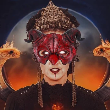 Aitas Ragu Dēmons Maska Halloween Masku Pu Maska Biedējošu Sarkano Pusi Sejas Ram Horn Velna Maska Cosplay Kostīms