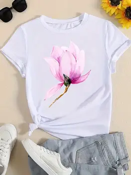 Akvarelis Ziedu Saldu Tendence Apģērbu Uzdrukāts Gadījuma Tee Īsām Piedurknēm Sieviešu Top Sieviešu T Krekls Modes Apģērbu Grafiskais T-krekli