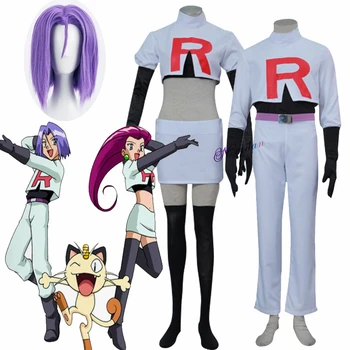 Anime Komanda Raķešu Cosplay Jessie James Kostīmu Parūka Pilns Komplekts, Apģērbs Halloween Sieviete Vīrietis Kultūraugu Top Jaka Cosplay Kostīms