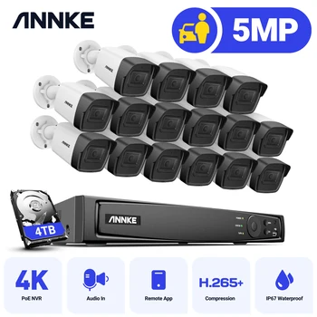 ANNKE 5MP FHD POE Videonovērošanas Sistēmas 16CH H. 265+ 4K VRR Ieraksti 5MP Drošības Kameras Audio Ierakstu 5MP PoE Ip kameras