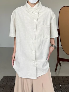 Augstas kvalitātes stand-up apkakle vienkārši šiks jauna, Ķīniešu stila krekls ar īsām piedurknēm vasaras