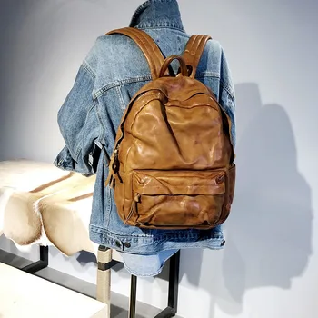 Augstas kvalitātes īstas ādas vīriešu āra ceļojumu mugursoma luksusa dabas nekustamā pātagot sieviešu bookbag dizainers bagpack schoolbag