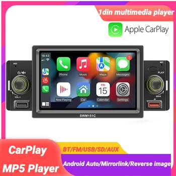 Auto Stereo 1 Din Carplay Ekrāns 5 Collas Radio Touch MP5 Player Bluetooth Automašīnas Inteliģenta Sistēma Android Auto In-dash FM/AUX/USB
