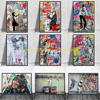 Banksy Smieklīgi Pērtiķu Dimantu Krāsošana 5D Diy Lielu XL Grafiti Iela Pilnu Urbt Cross Stitch Komplekts Mozaīkas Attēlu Dāvanas Cuadros