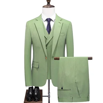 Bleizeri, Bikses, Vestes Komplekti / 2021 jauna luksus boutique vīriešu modes biznesa uzvalks vīriešu apple green slim kāzu ikdienas uzvalku S-5XL