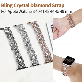 Bling Crystal Diamond Siksnu Apple Skatīties Correa 44mm 49mm 40mm 45mm 38 Luksusa Metāla Aproce par Iwatch Series 7 8 6 5 4 3 SE