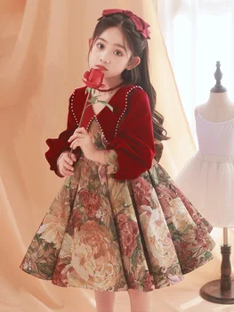 Bērnu Vintage Princese Bumbu Kleita Tilla Bērnu Puff Piedurknēm Bērniem Pērļu Kāzu Svinības, Dzimšanas Dienas Meitenes Tutu Kleitu Par Eid
