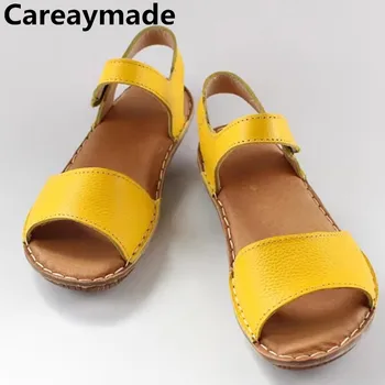 Careaymade-Genuine Ādas sieviešu sandales ērti handcrafted vasaras mīksto zoli mammas kurpes mīkstas ādas Romiešu pludmales apavi