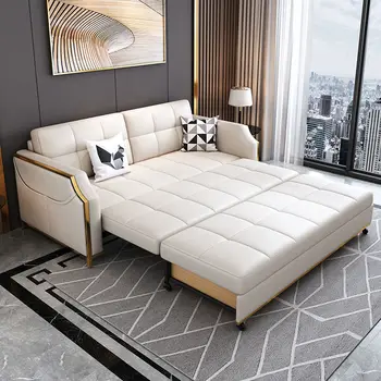 Chinafurniture modernas daudzfunkcionālas auduma salokāms masīvkoka dīvānu dzīvojamā istabā
