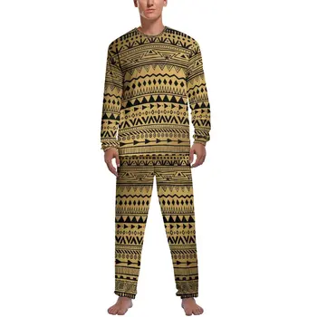 Cilšu Drukāt Pidžamas ar garām Piedurknēm Melnā un Zelta, 2 gab. Istabas Pidžamas Komplekts Pavasara Vīriešu Dizaina Kawaii Sleepwear