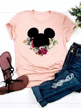 Disney Modes Ziedu Auss Tendence Gadījuma Dūriens Grafiskais T-krekli Karikatūra Mickey Mouse Apģērbu Top Vasaras Sieviešu Sieviešu Apģērbu Tee