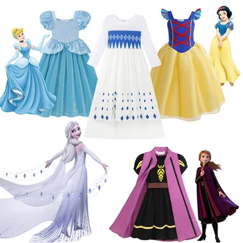 Disney Saldēti Princese Elza Meitenēm Cosplay Kostīms Bērniem Kleitu uz Augšu Belle Vasaras garumā&Īsa Kleita Halloween Puse Ikdienas Drēbes