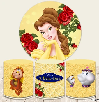 Disney Skaistums un Zvērs Apli Apaļas Fons Princese Meitenes Happy Birthday Puse Cilindru Fona Kabīnes Studijas Aksesuārus