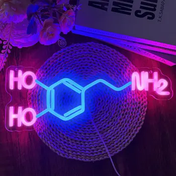 Dopamīna molekulas neona zīme Sienu Tapsējuma Mākslas dekoru，Pasūtījuma Ķīmiskā Formula led neona gaismas ,USB Personalizētu dāvanu Zīme