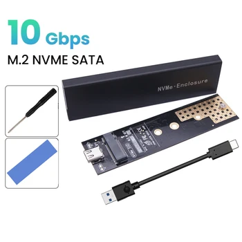 Dual Protokola M2 SSD Gadījumā Būra NVMe SATA NGFF M. 2 SSD Kastes USB 3.1 10Gbps Ārējo Cieto Disku, M/B+M Taustiņu M. 2 SSD RTL9210B