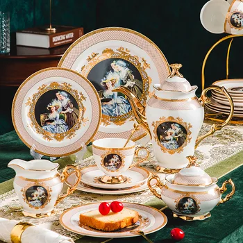 Eiropas Kaulu Porcelāna Kafijas Set Home (sākuma Rietumu stila Ziedu Tēja Pēcpusdienas Tējas Keramikas Tējas Komplekts Cup Plate Svētku Dāvanas