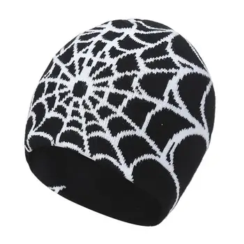 Elastīga Ziemas Cepure Spider Web Print Trikotāžas Unisex Beanie Cepure Halloween Puse Vāciņš ar Augstu Elastību, Anti-shrink Āra