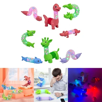 Elastīgu Cauruli Rotaļlieta ar Gaismas Dinozauru Rakstzīmes, Bērniem, Mazbērniem Veidot DropShipping