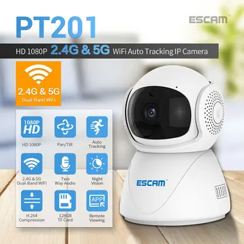 ESCAM PT201 1080P Smart Novērošanas Kamera Bezvadu CCTVNetwork 2.4 G 5G WiFi IP Kameras IS Nakts Redzamības Baby Monitor