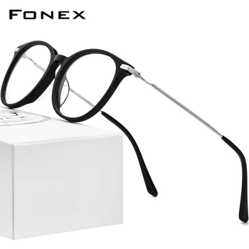 FONEX Titāna Optiskās Brilles Rāmis Vīrieši Ir 2021. Retro Kārtu Recepšu Brilles Sievietēm Tuvredzība Acetāts Brilles Briļļu F85670