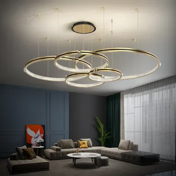 Gredzens Mūsdienu Luksusa Dekors apli, Alumīnija Lustra LED Dzīvojamā Istaba Salu Platformai, Bēniņu Izstāžu Zālē Apgaismes Ķermeņi