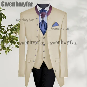 Gwenhwyfar Vīriešu Kāzu Uzvalku Slim Fit Vīriešu Žakete 2022 Greznība Uzvalku Uzstādīt Jaunāko Dizaina Formālu Uzvalku 3 Gabals(Jaka+Bikses+Veste)