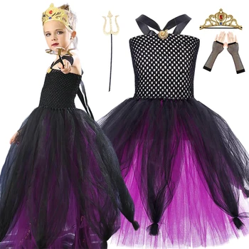 Halloween Ursula Princese Mazā Nāriņa Kleita Baby Girl Vestidos Jūras Ragana Cosplay Kostīms Bērniem Dzimšanas Dienas Ballīti Apģērbi