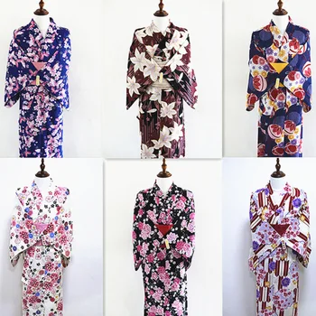 Japāņu Kimono Sieviešu Vasaras Yukata Kokvilnas Retro Oficiālu Gara Kleita Ceļojumu Fotogrāfijas Valkāt Cosplay Kostīmu 4gab Komplekts