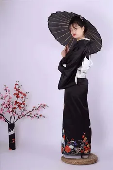 Japāņu Tradicionālo Dāmas Kimono Black Uzturēšanās Piedurknēm Pozicionēšanas Krāns Rokturis Rieva izturīgs Audums Vintage Ceļojumu